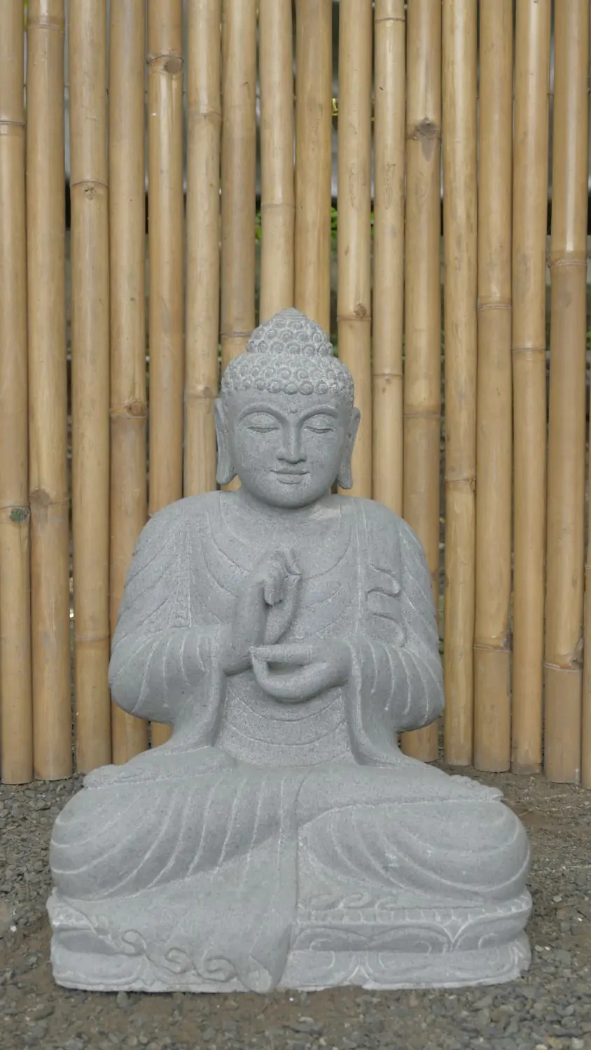  Product image 1 of the product “Seated Buddha made of Riverstone in Dharmachakra position - gesture of wheel of the teaching of Dharma. About 61cm height. ”